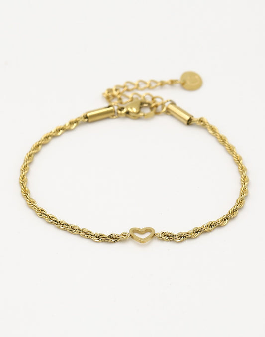 Armband gedraaid met open hartje goudkleurig
