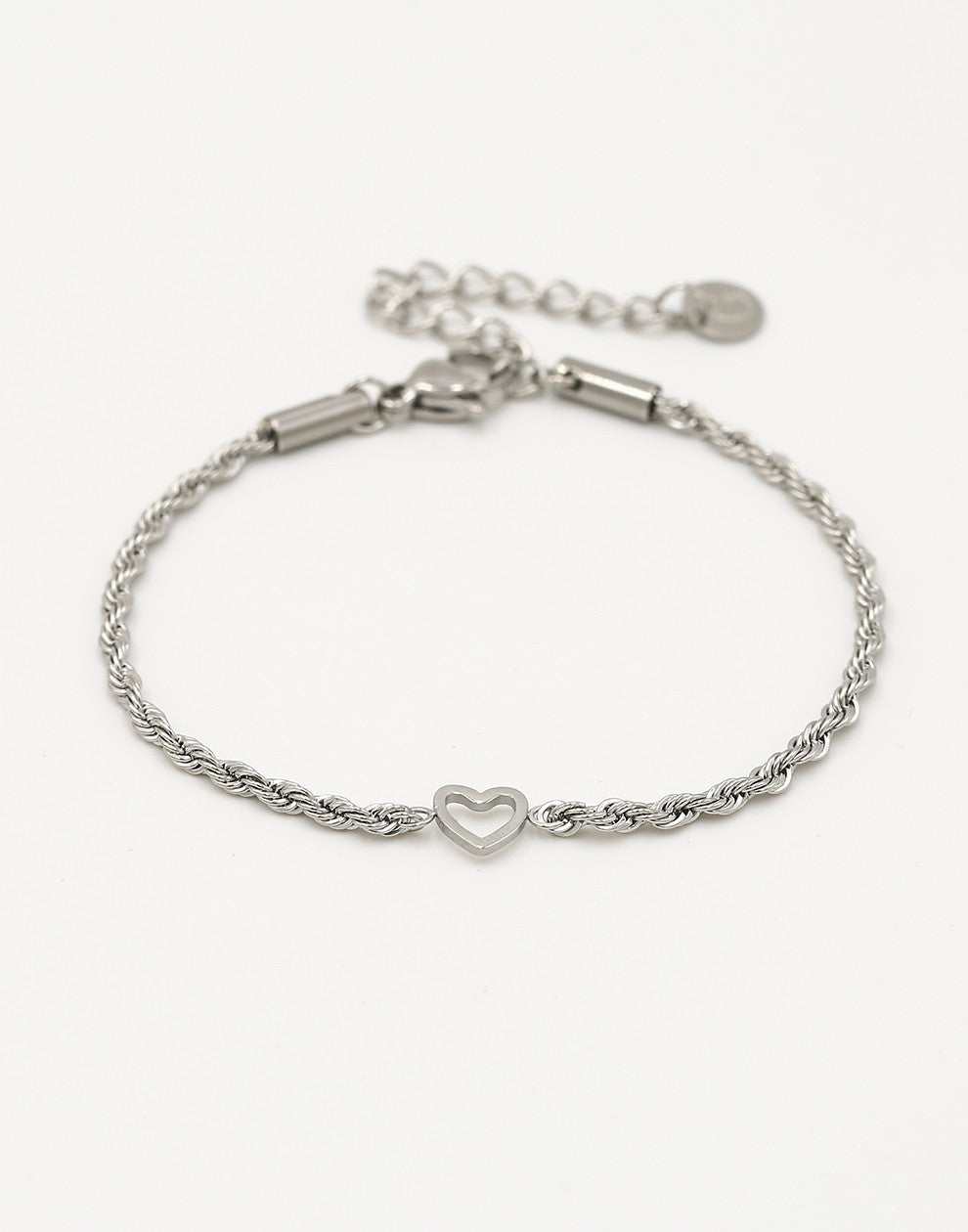 Armband gedraaid met open hartje zilverkleurig