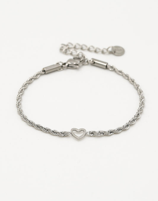 Armband gedraaid met open hartje zilverkleurig
