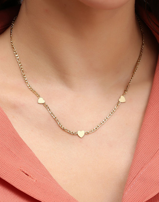 Schakelketting drie hartjes goudkleurig