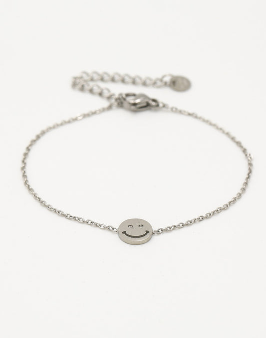 Armband smiley zilverkleurig