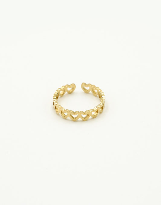 Ring hartjes goudkleurig