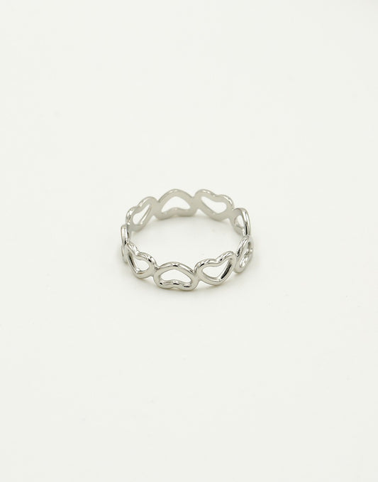 Ring open hartjes zilverkleurig