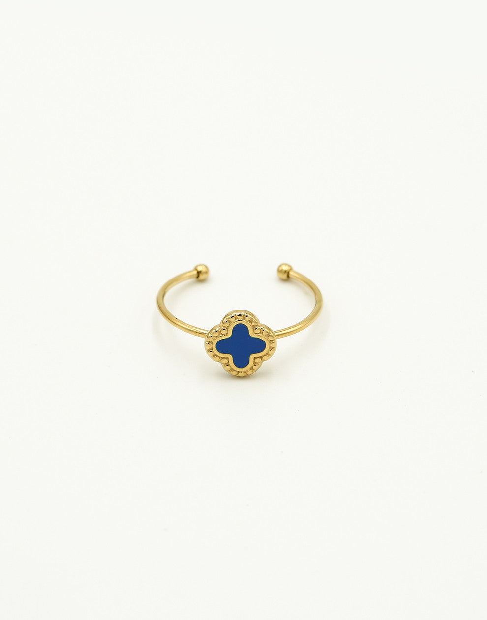 Ring klaver blauw goudkleurig