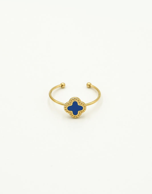 Ring klaver blauw goudkleurig
