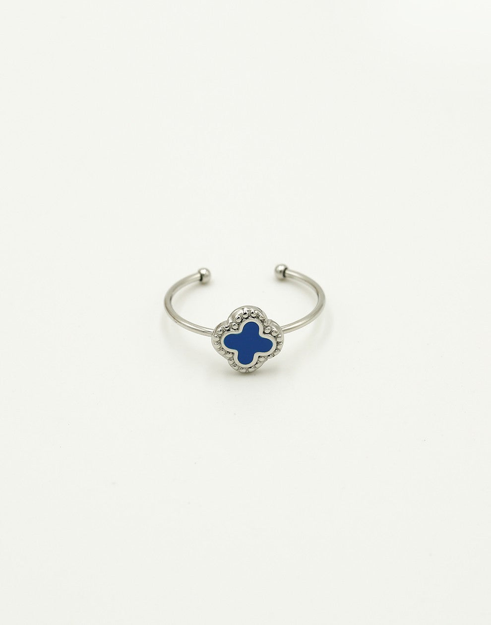 Ring klaver blauw zilverkleurig