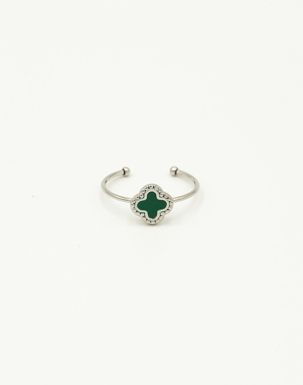 Ring klaver groen zilverkleurig