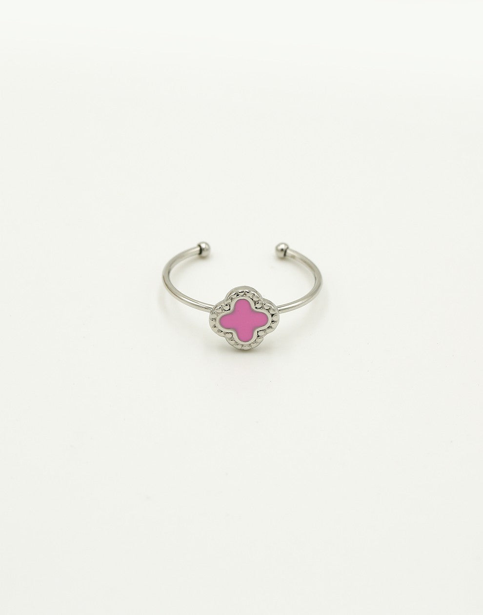 Ring klaver roze zilverkleurig