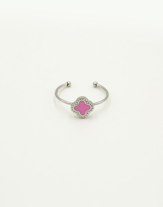 Ring klaver roze zilverkleurig