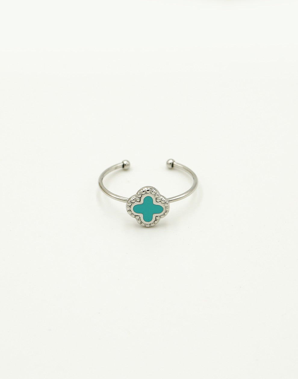 Ring klaver turquoise zilverkleurig