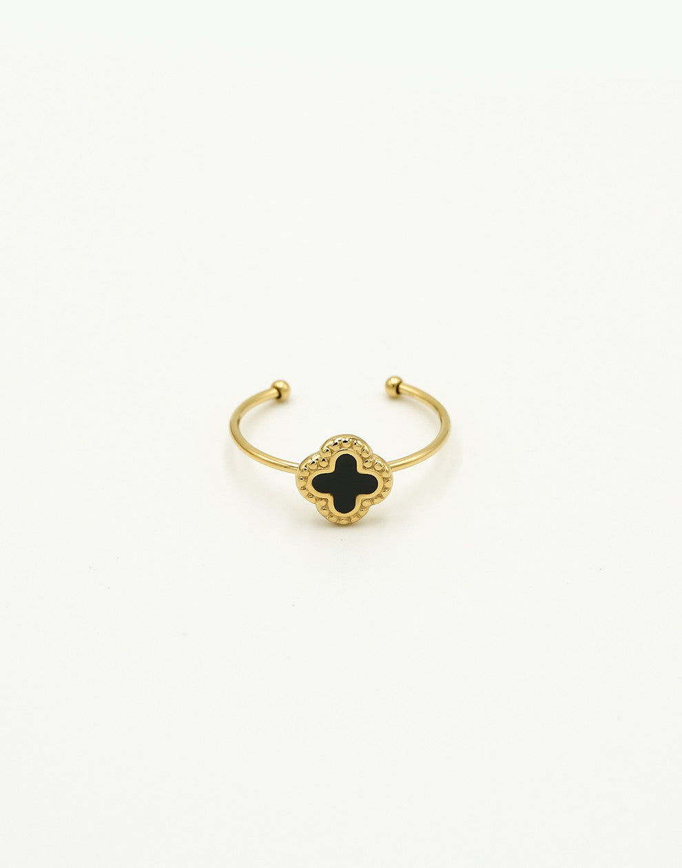 Ring klaver zwart goudkleurig