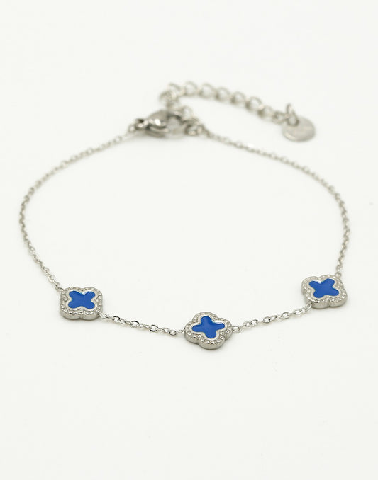 Armband klavers blauw zilverkleurig