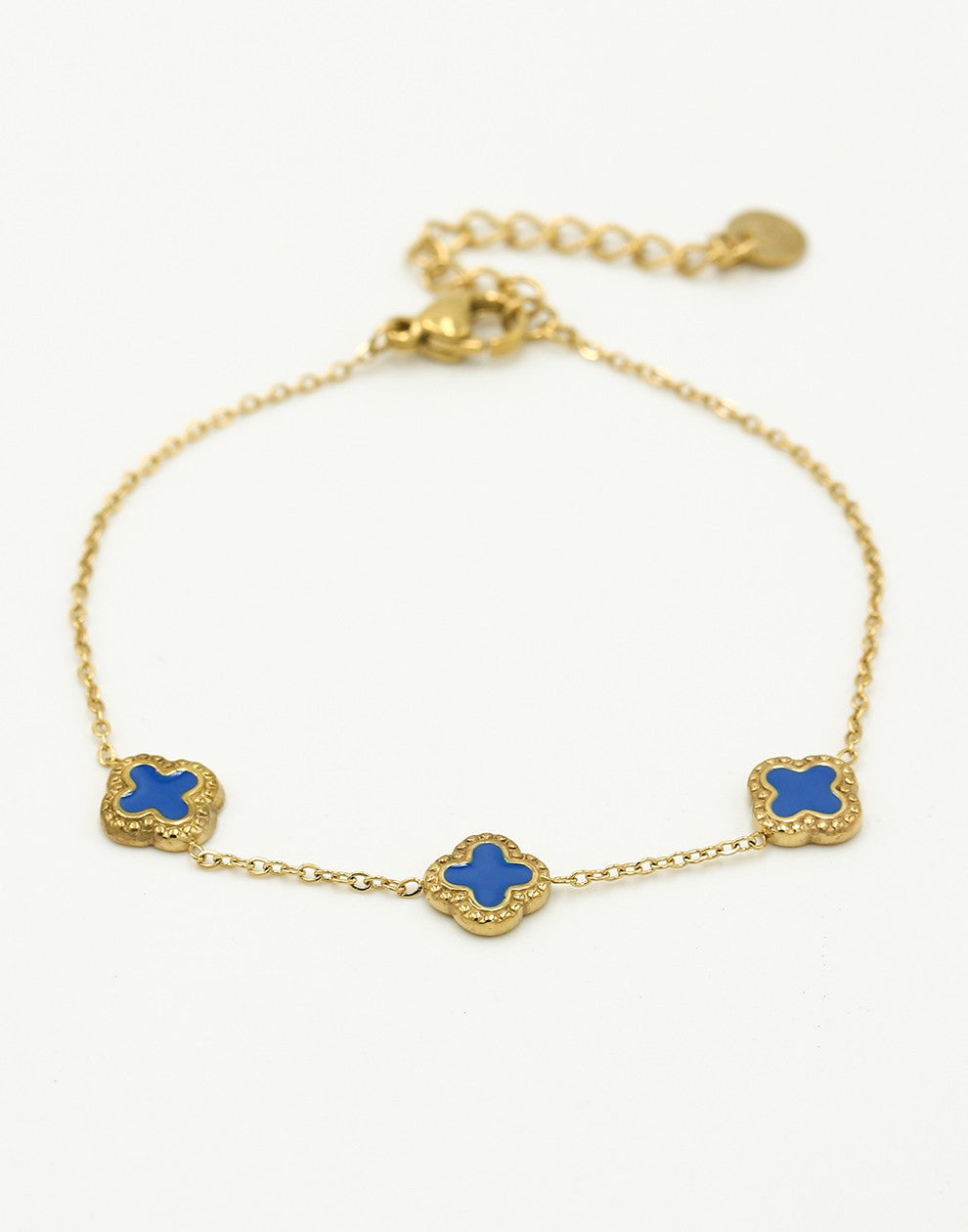 Armband klavers blauw goudkleurig