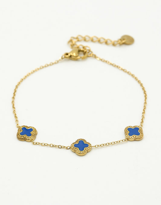 Armband klavers blauw goudkleurig