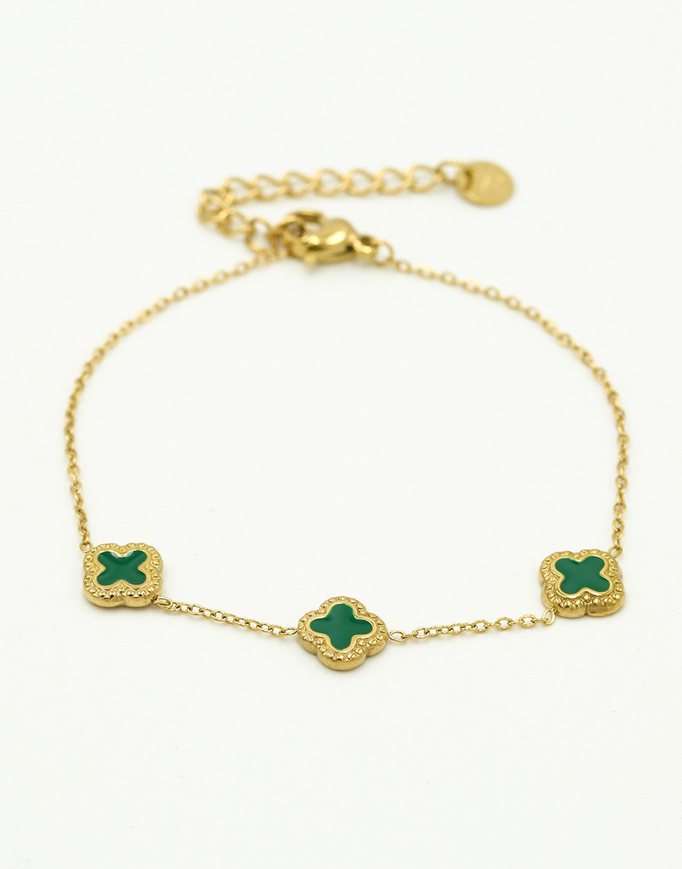 Armband klavers groen goudkleurig
