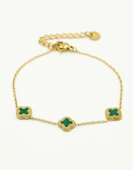 Armband klavers groen goudkleurig
