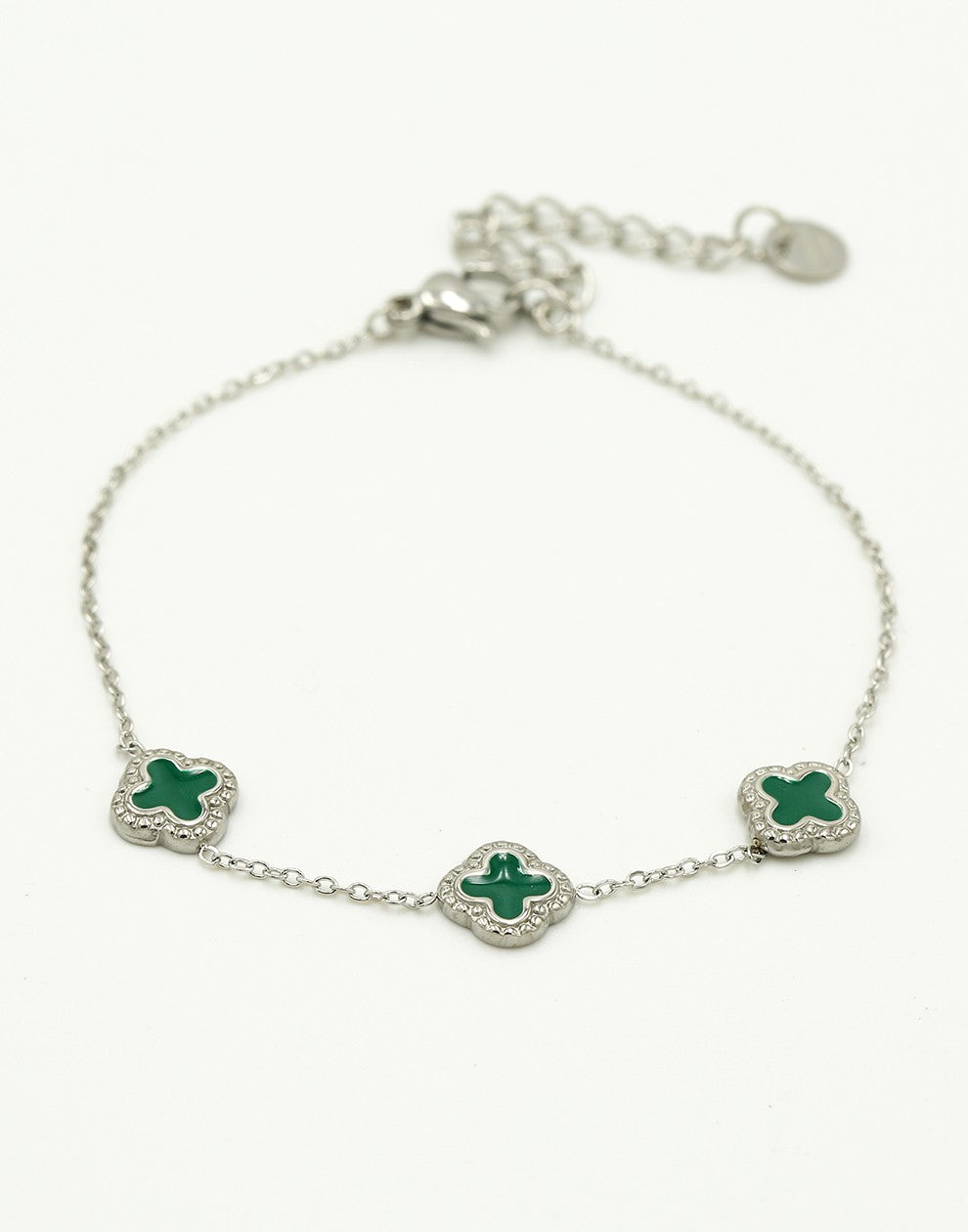Armband klavers groen zillver