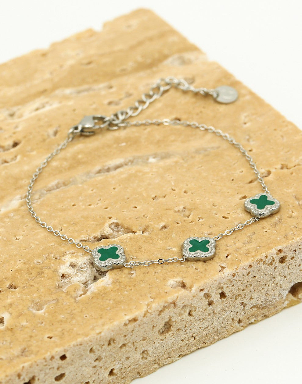 Armband klavers groen zillver