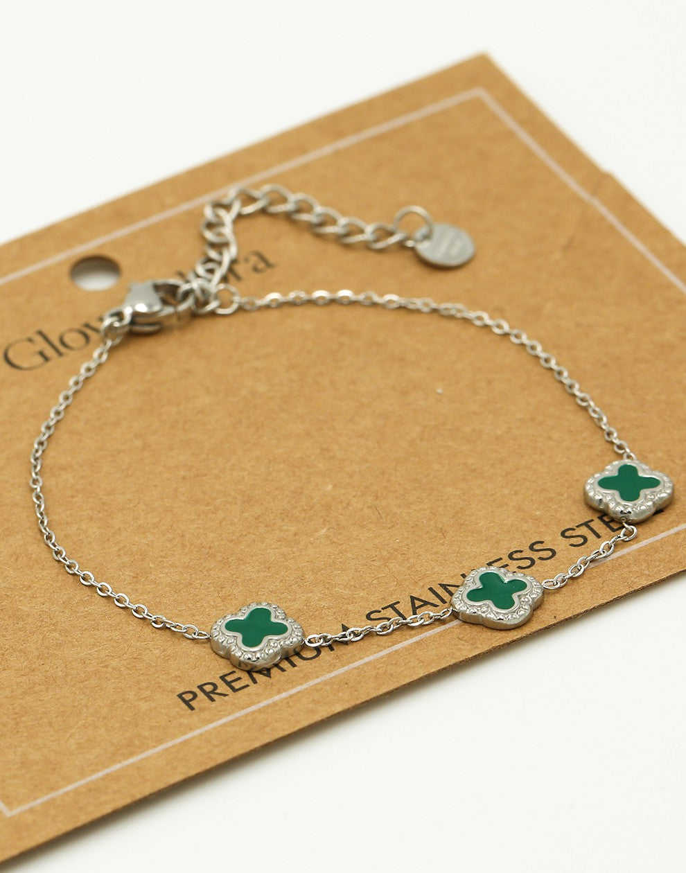 Armband klavers groen zillver