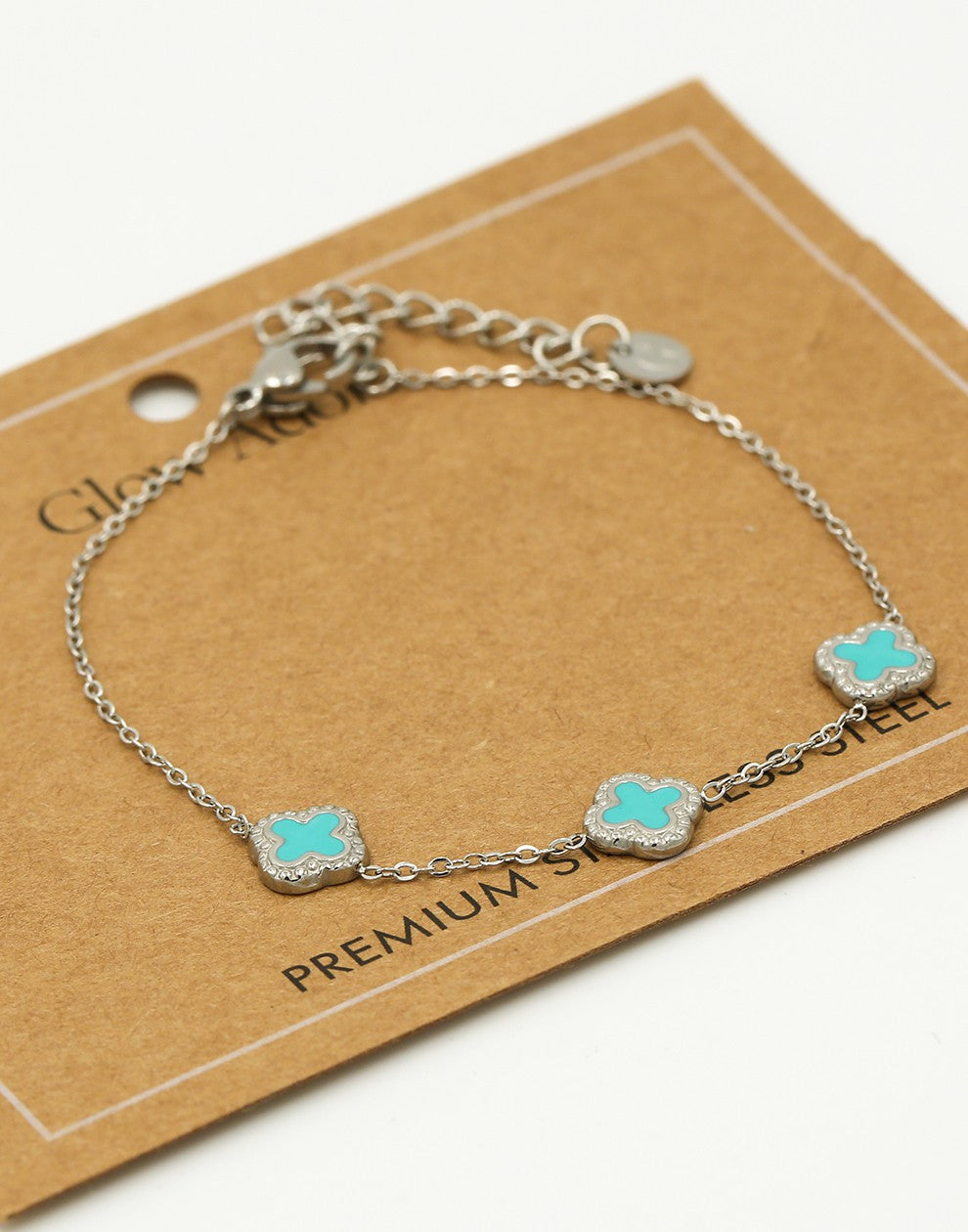 Armband klavers turquoise zilverkleurig