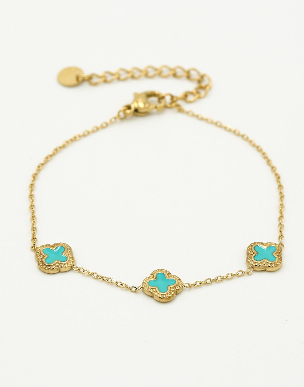 Armband klavers turquoise goudkleurig
