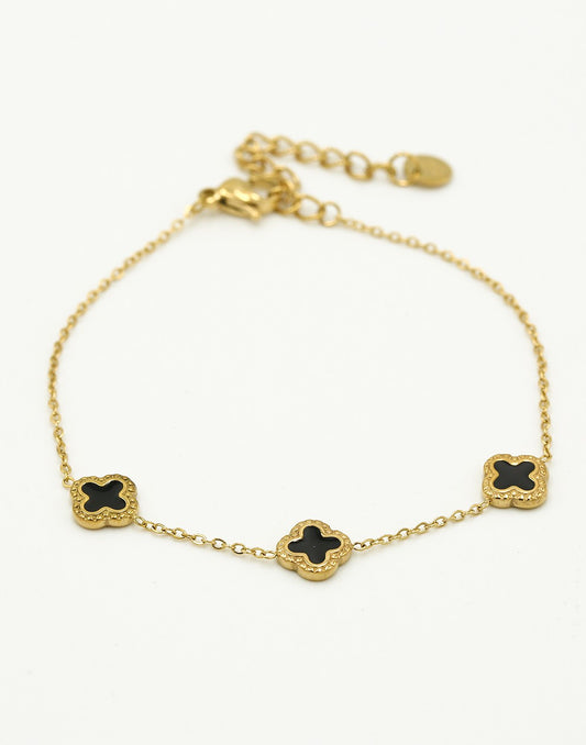 Armband klavers zwart goudkleurig