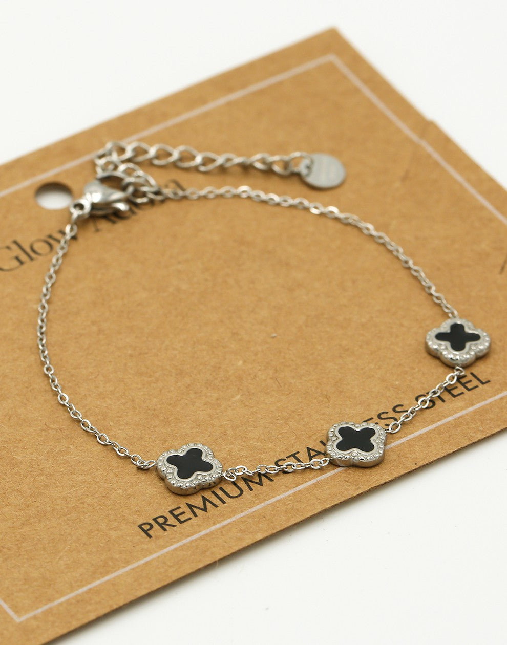 Armband klavers zwart zilverkleurig