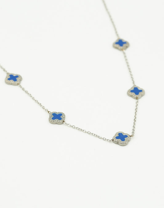 Ketting klavers blauw zilverkleurig