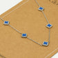 Ketting klavers blauw zilverkleurig