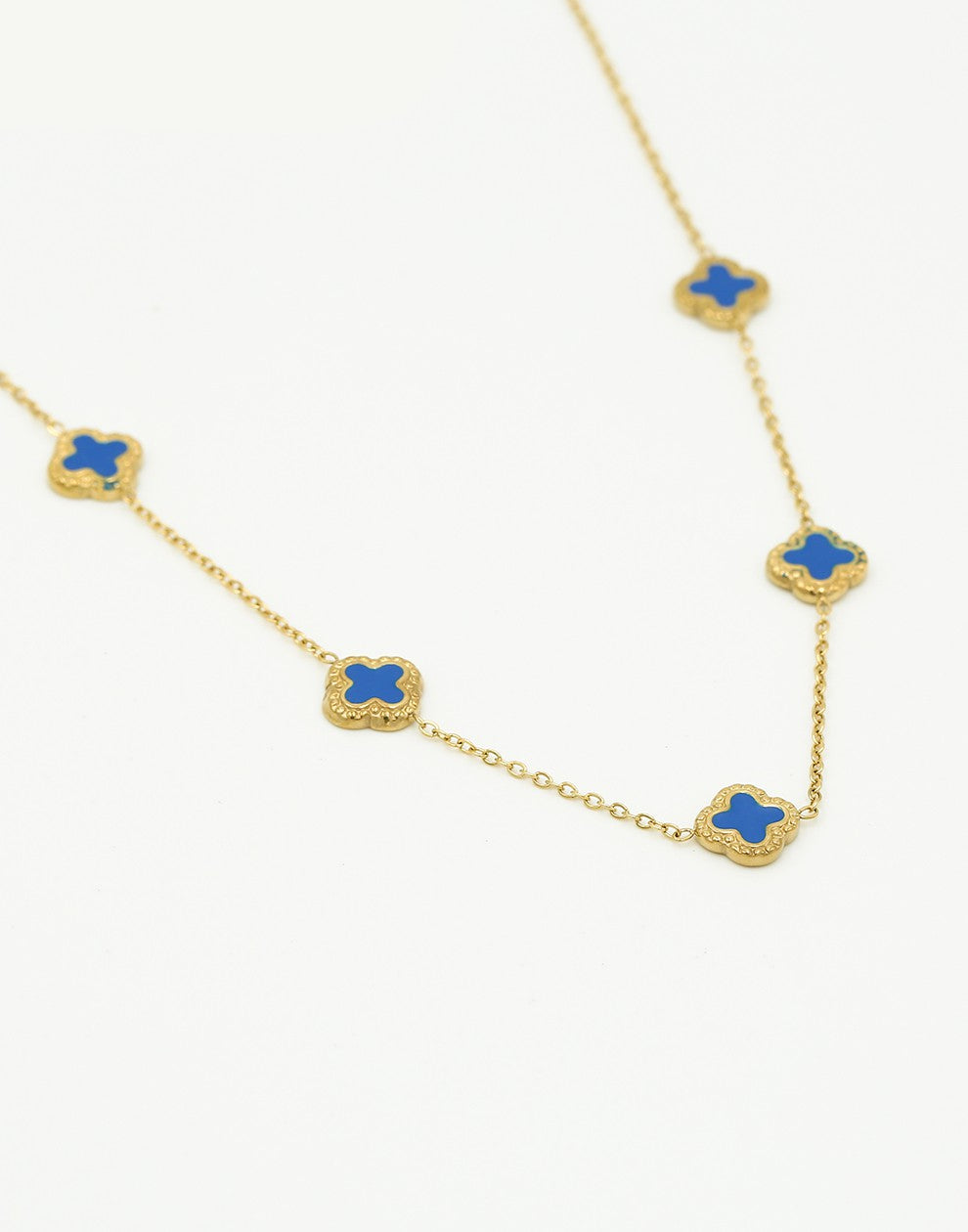 Ketting klavers blauw goudkleurig