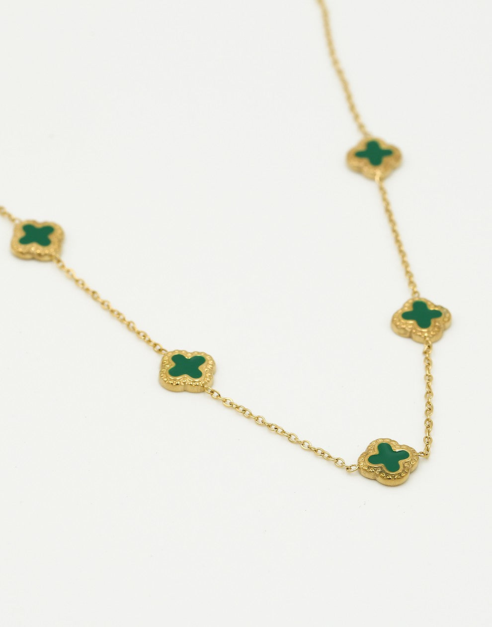 Ketting klavers groen goudkleurig
