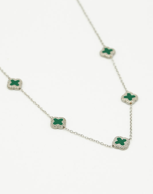 Ketting klavers groen zilverkleurig