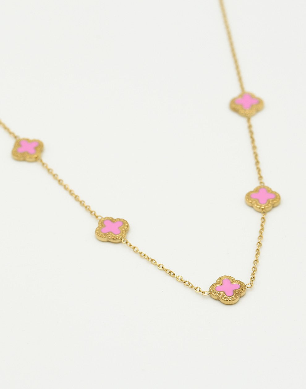 Ketting klavers Roze goudkleurig