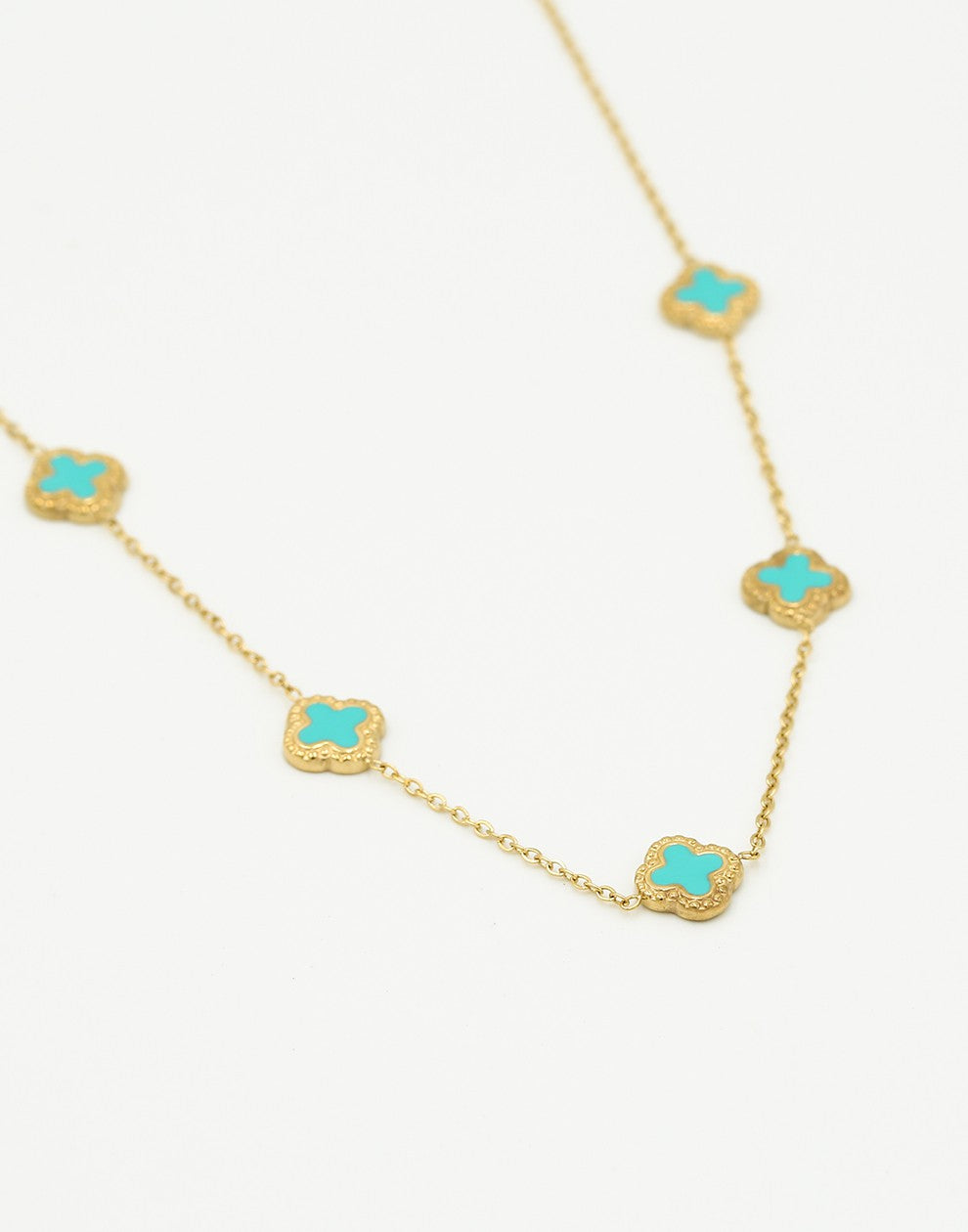 Ketting klavers turquoise goudkleurig