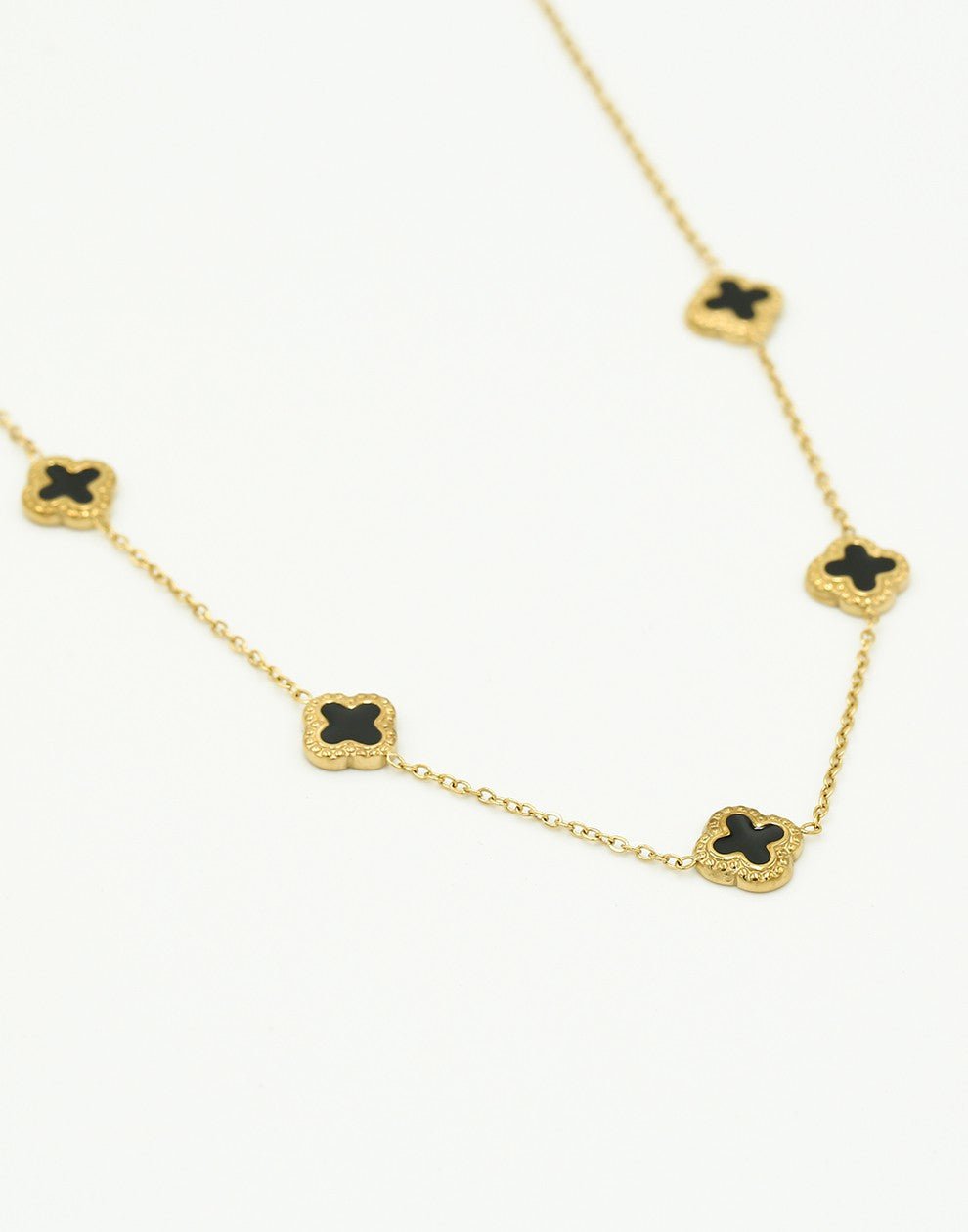 Ketting klavers zwart goudkleurig