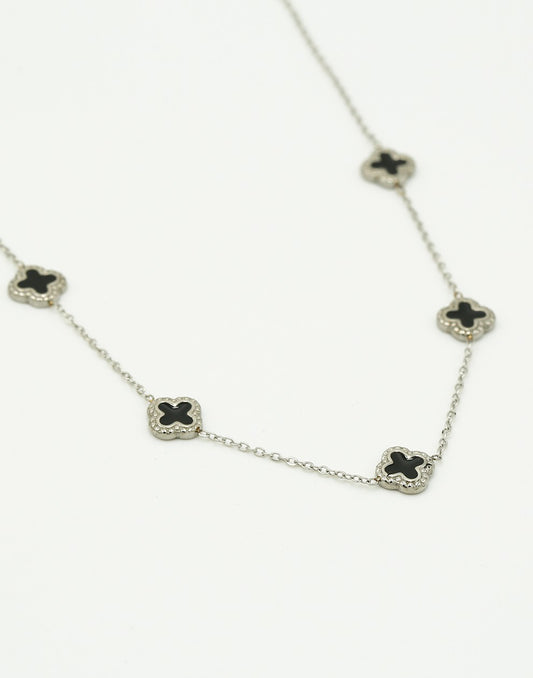 Ketting klavers zwart zilverkleurig