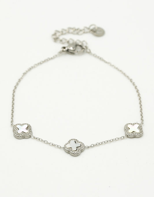 Armband klavers wit zilverkleurig