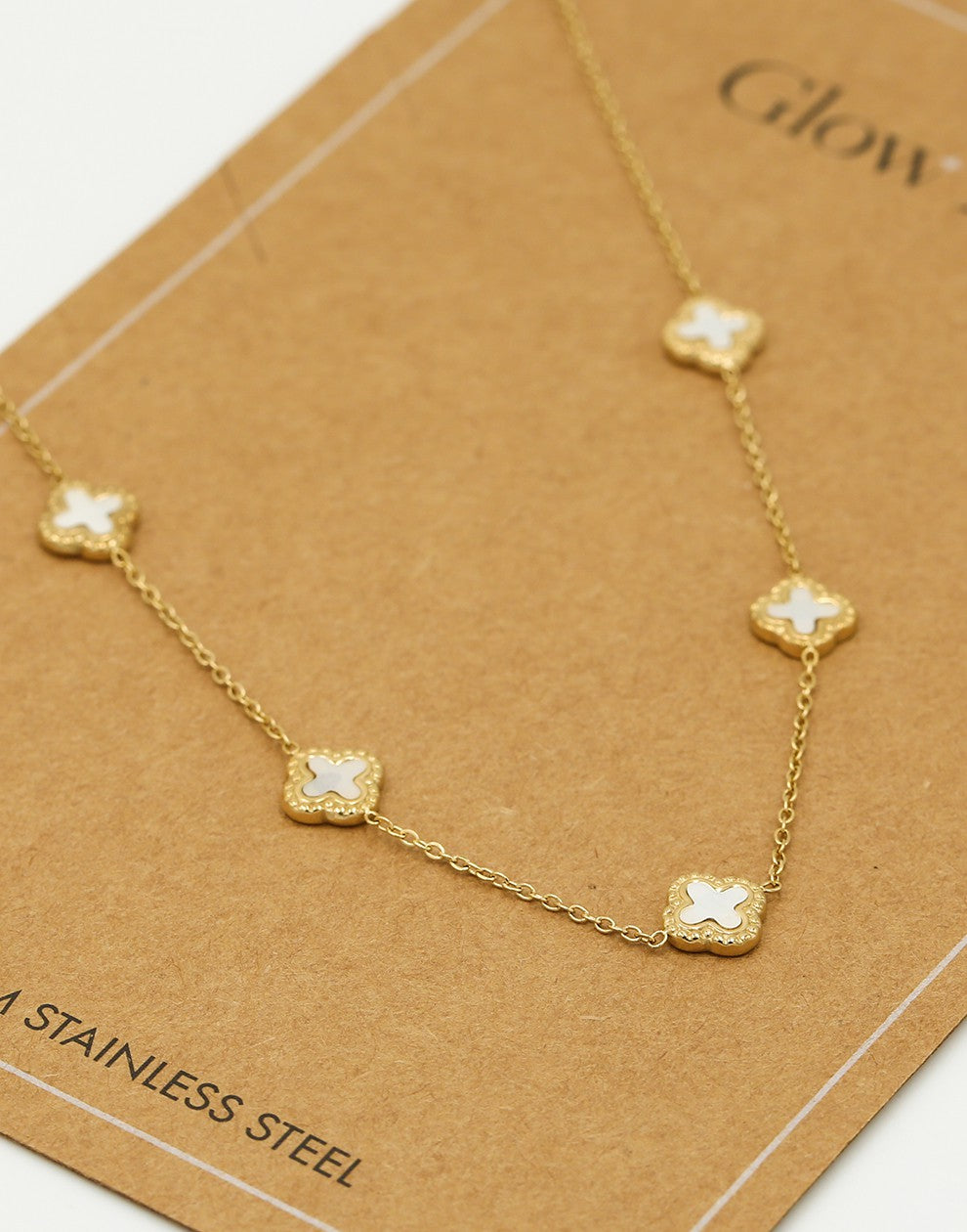 Ketting klavers wit goudkleurig