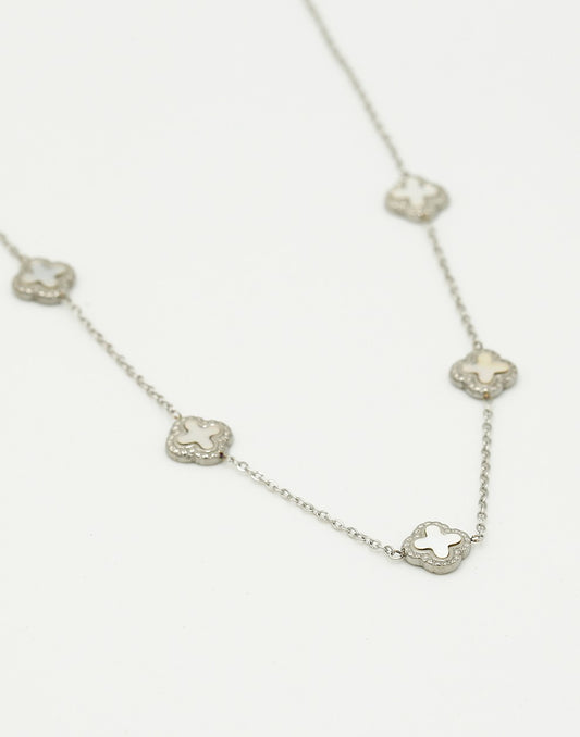 Ketting klavers wit zilverkleurig