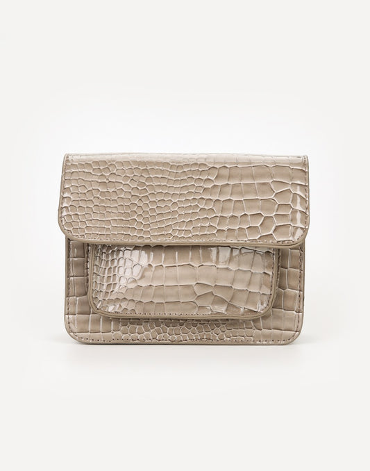 Schoudertas Croco print grijs