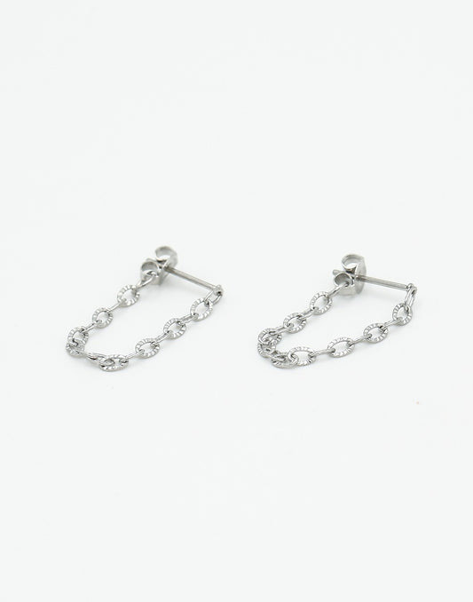 Oorsteker fijne schakelketting zilverkleurig