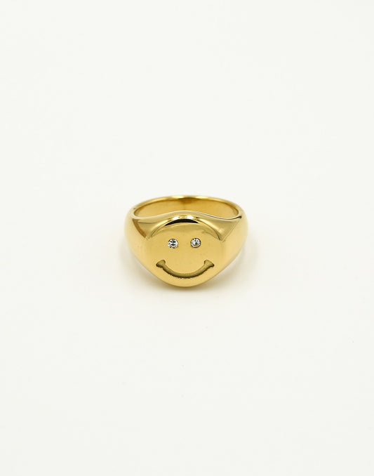 Zegelring smiley goudkleurig