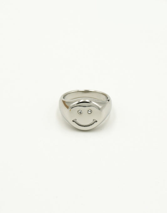Zegelring smiley zilverkleurig