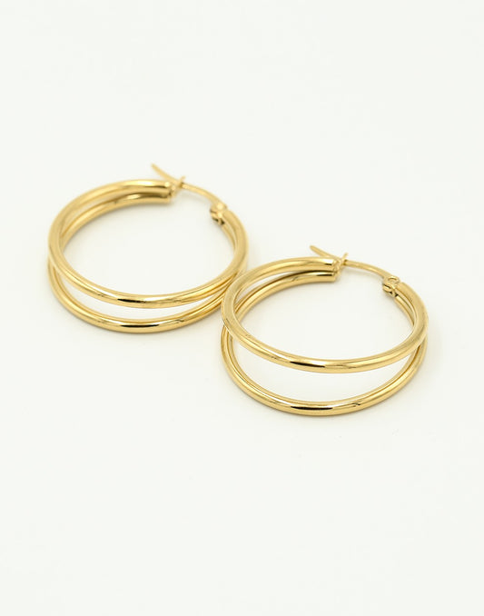 Oorringen hoops dubbel goudkleurig 25mm