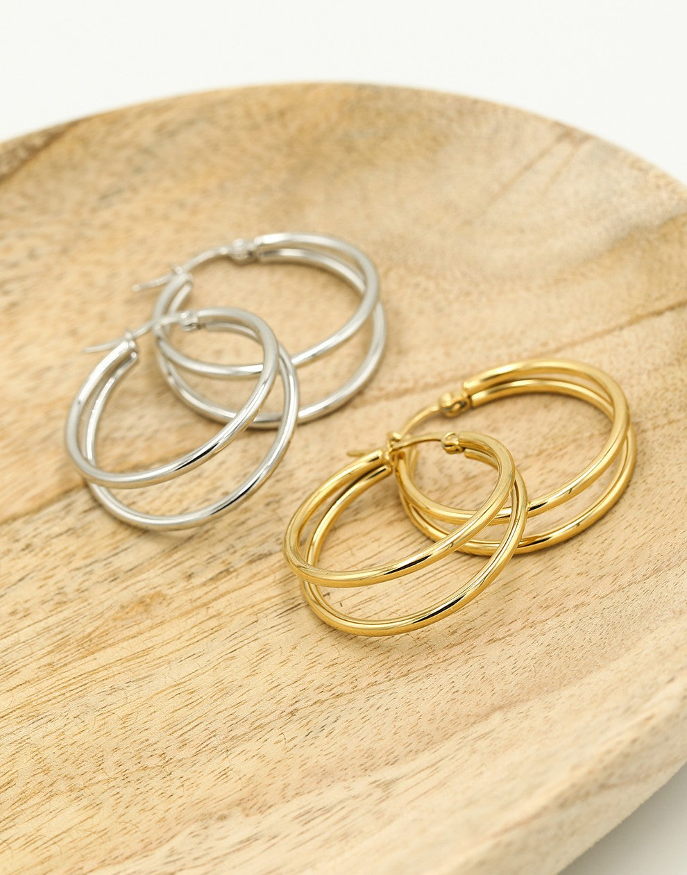 Oorringen hoops dubbel goudkleurig 25mm