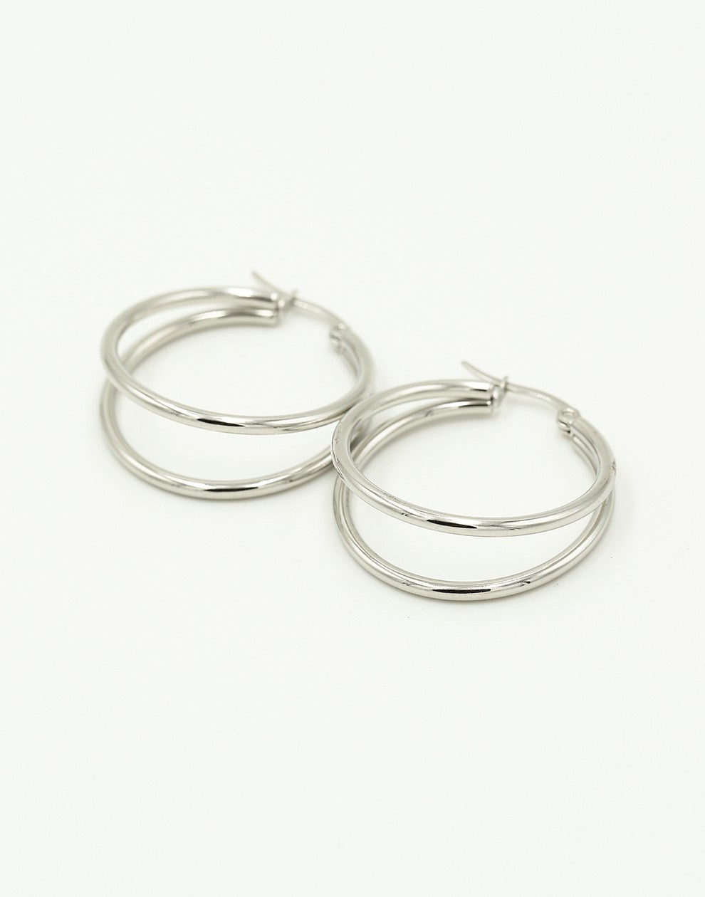 Oorringen hoops dubbel zilverkleurig 25mm