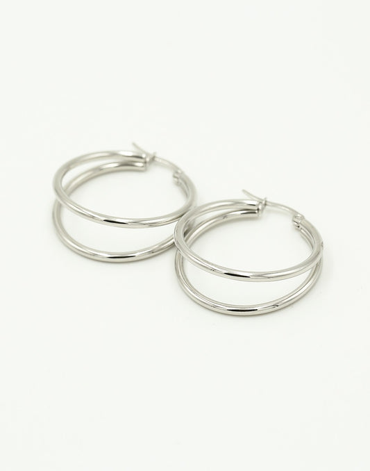 Oorringen hoops dubbel zilverkleurig 25mm
