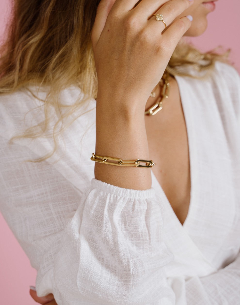 Chunky gold-colored link bracelet
