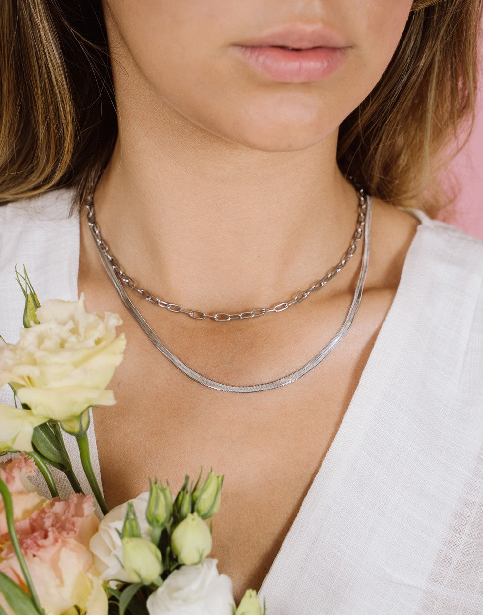 Schakelketting plat zilverkleurig 45cm
