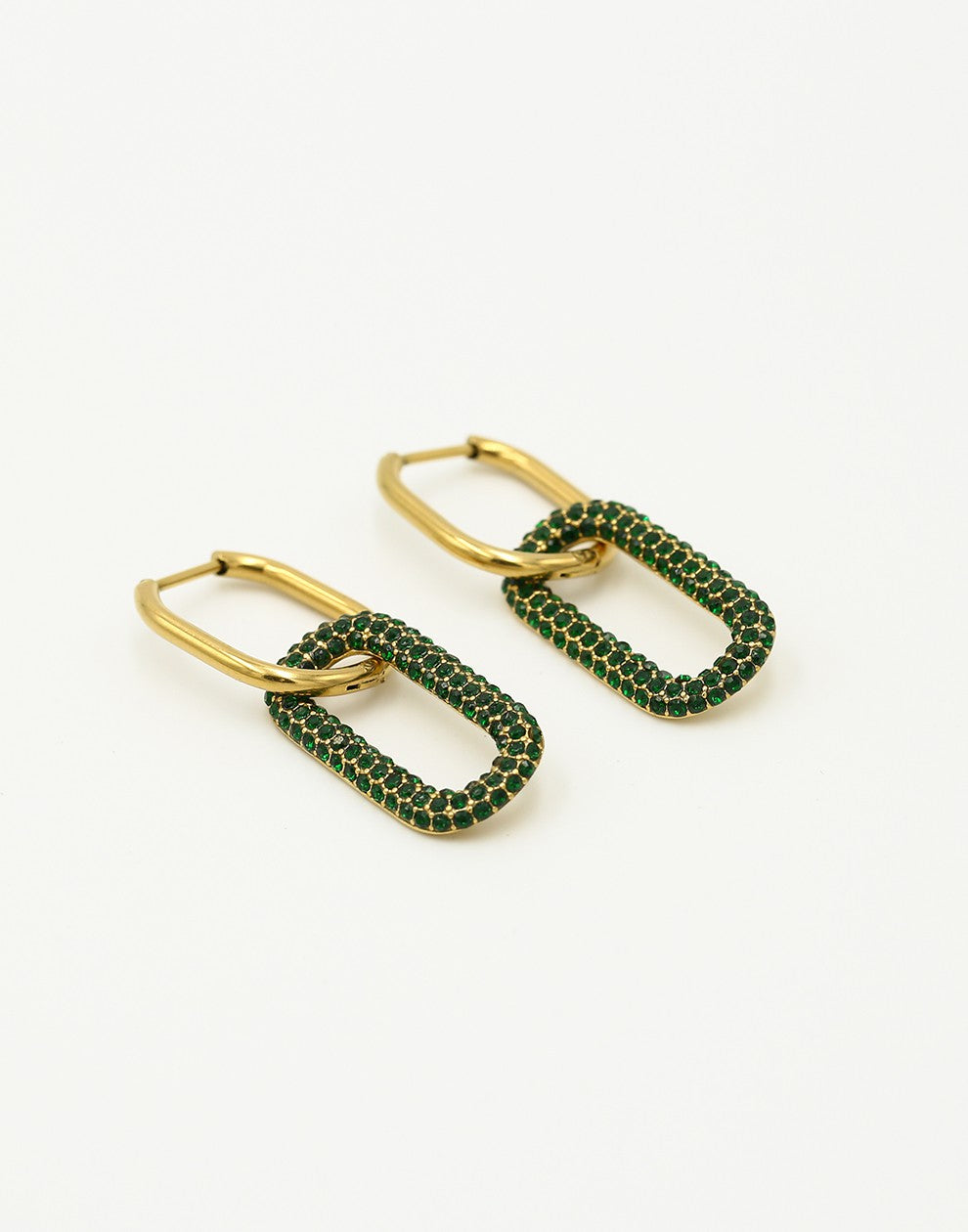 Oorringen ovale hanger zirkonia goudkleurig groen